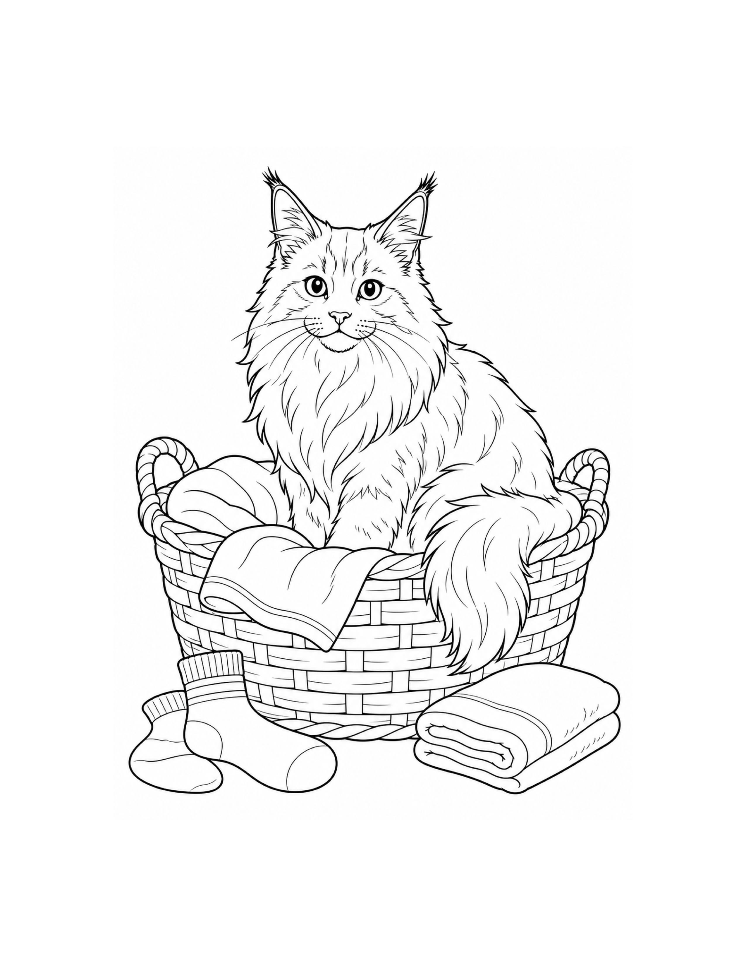Cat in Basket Coloring Page