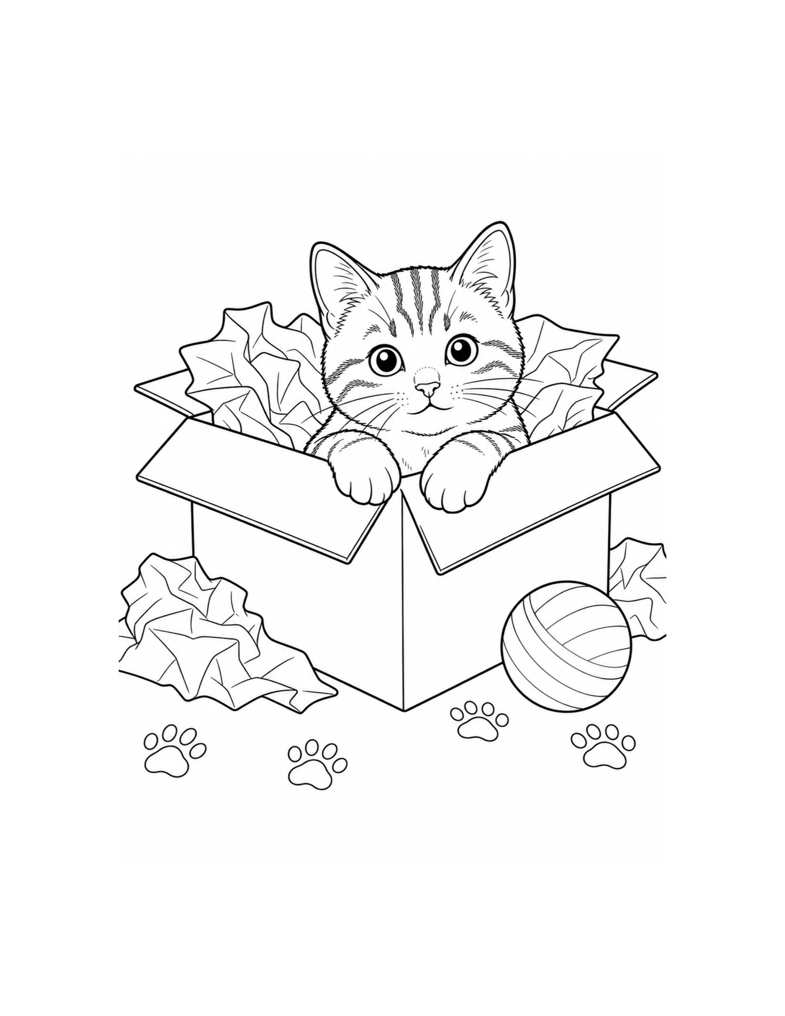 Cat in Box Coloring Page