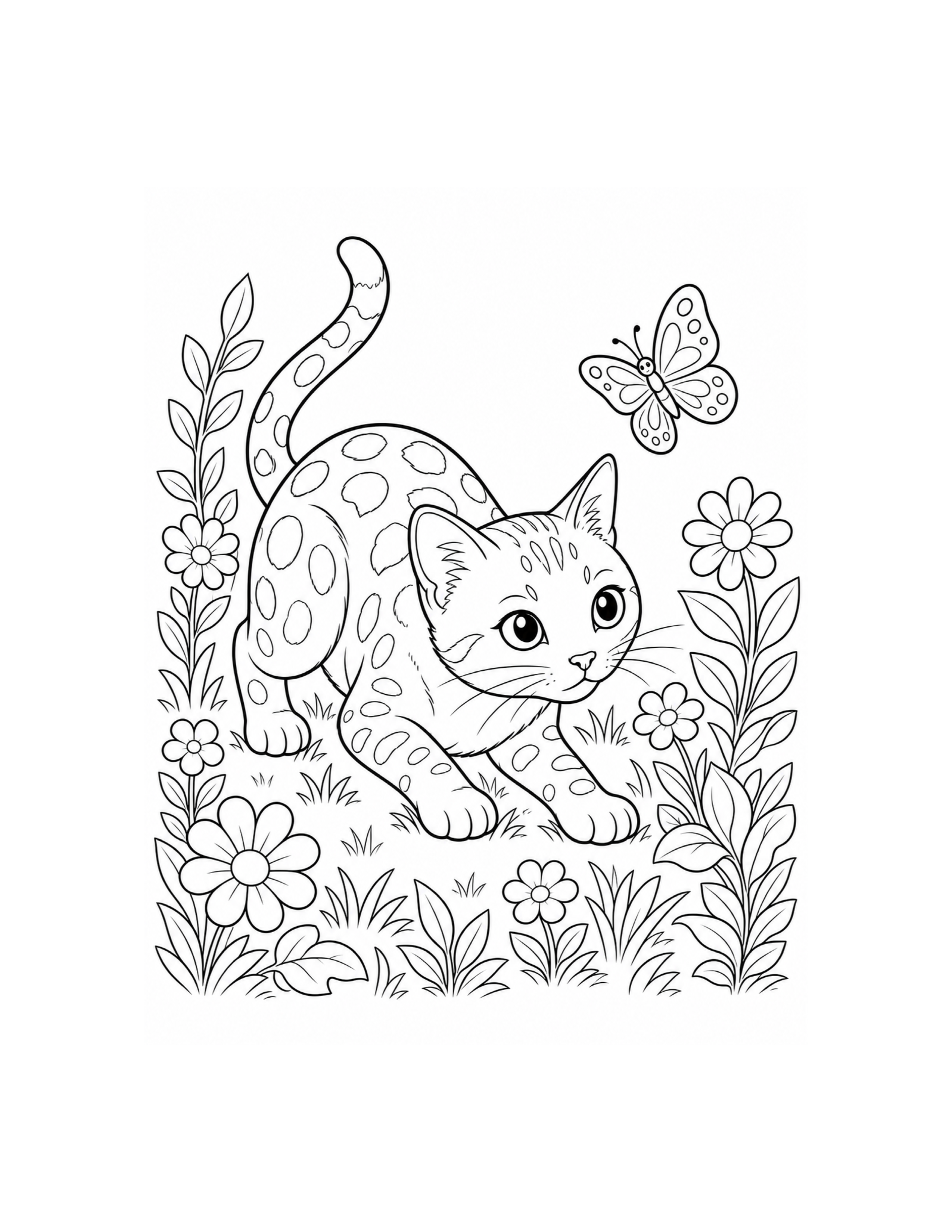 Cat Garden Butterfly Coloring Page