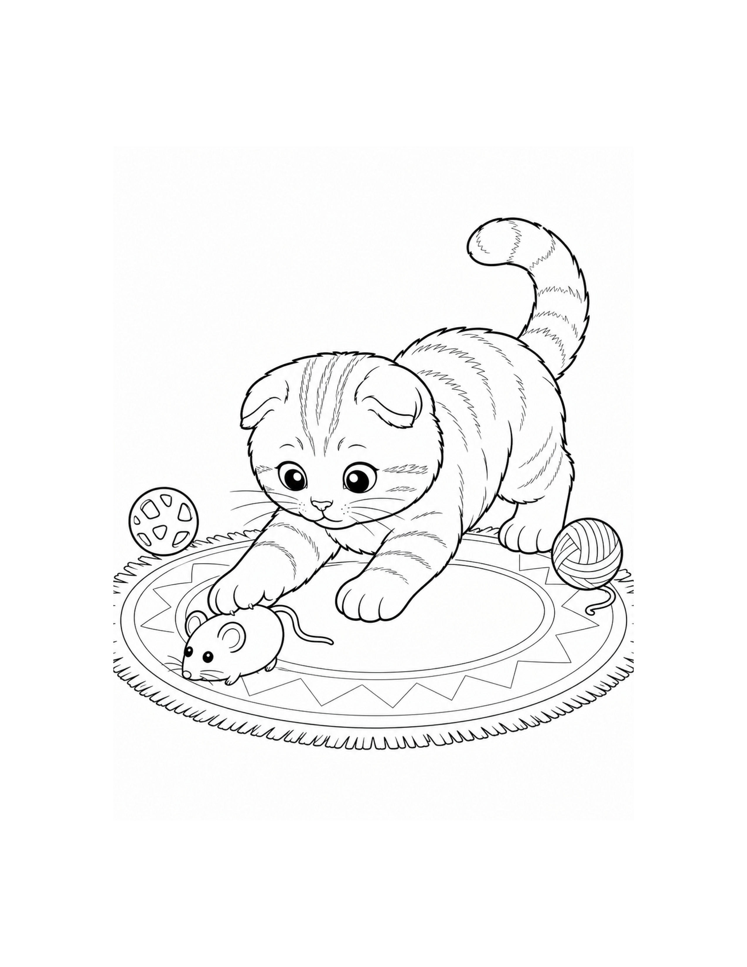 Cat with Toy Mouse Coloring Page