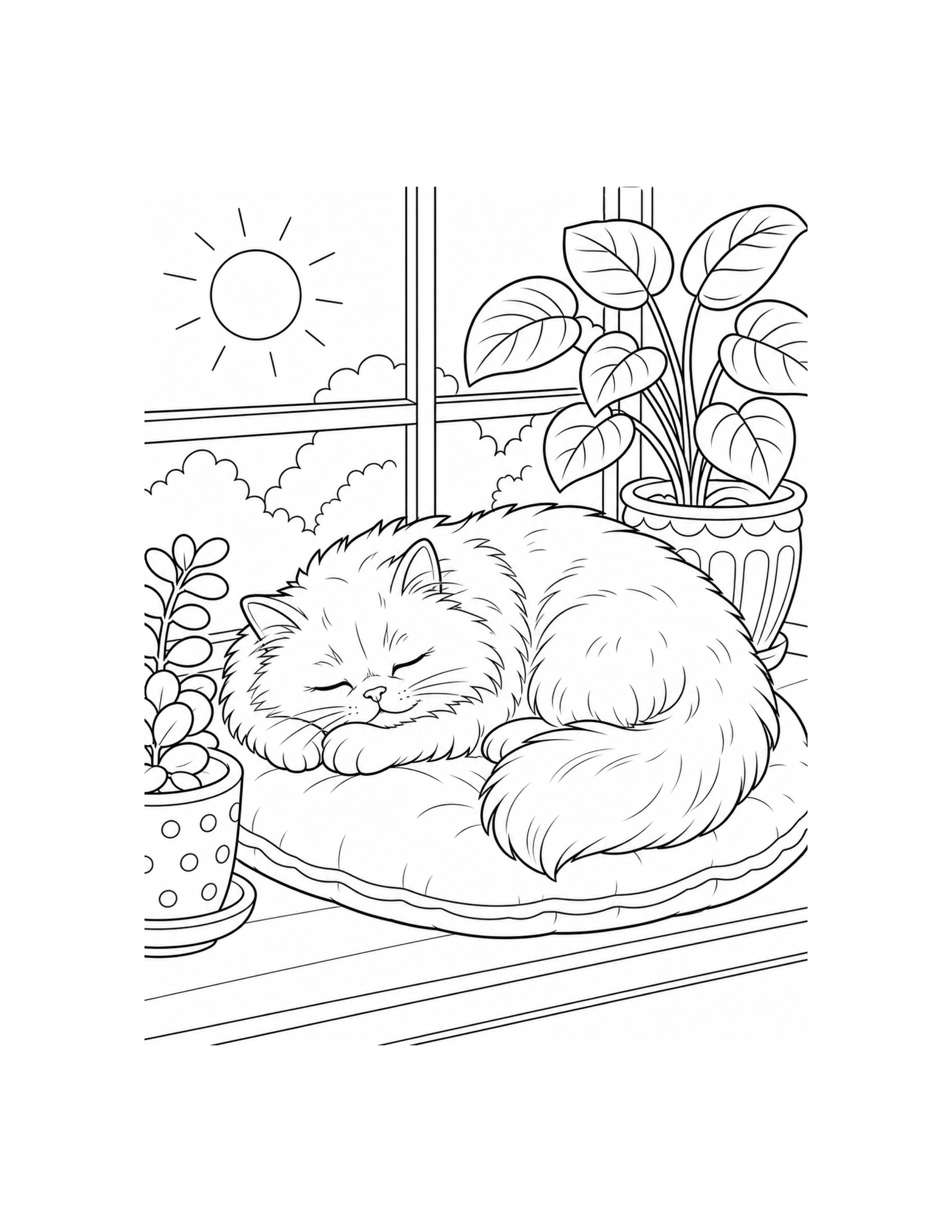 Cat Window Nap Coloring Page