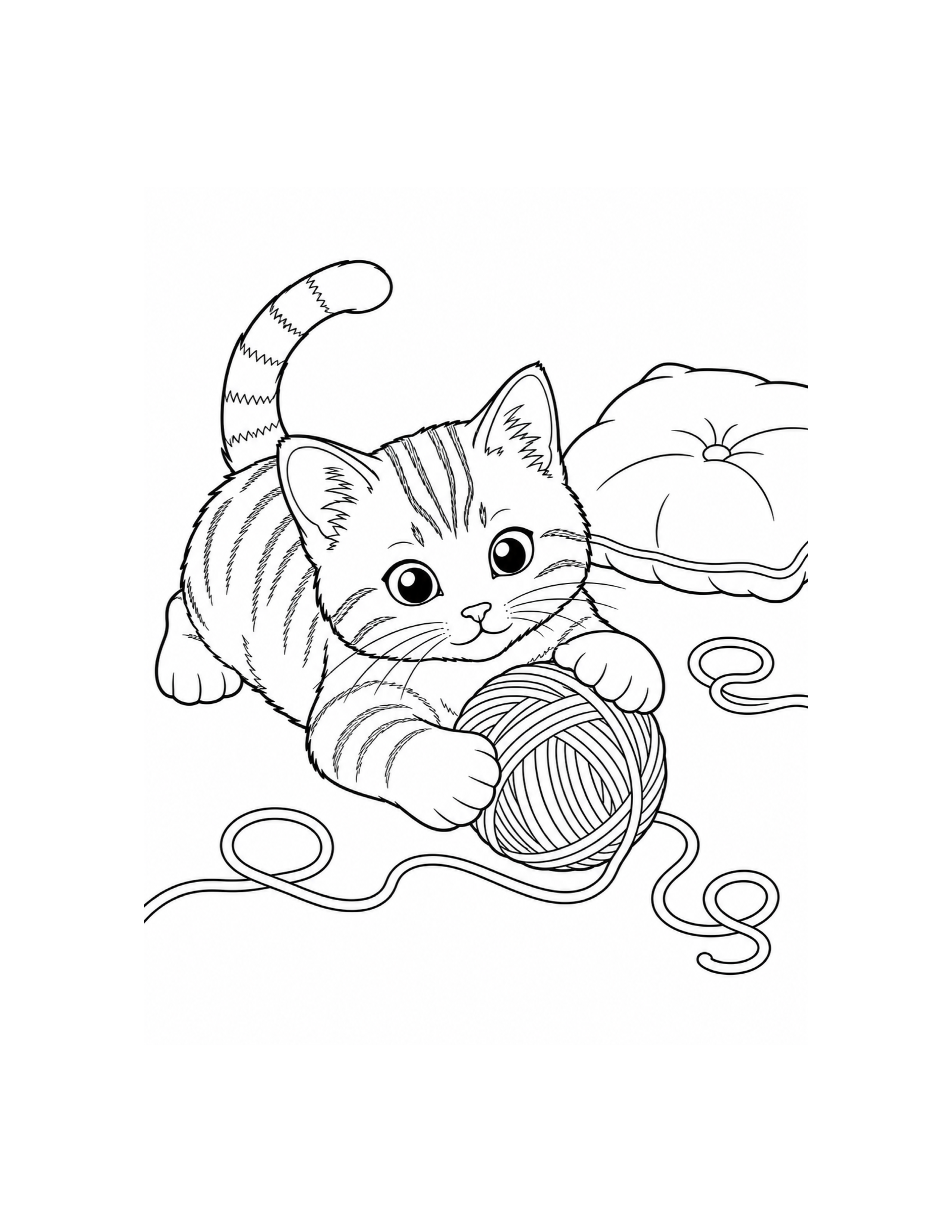 Cat with Yarn Coloring Page