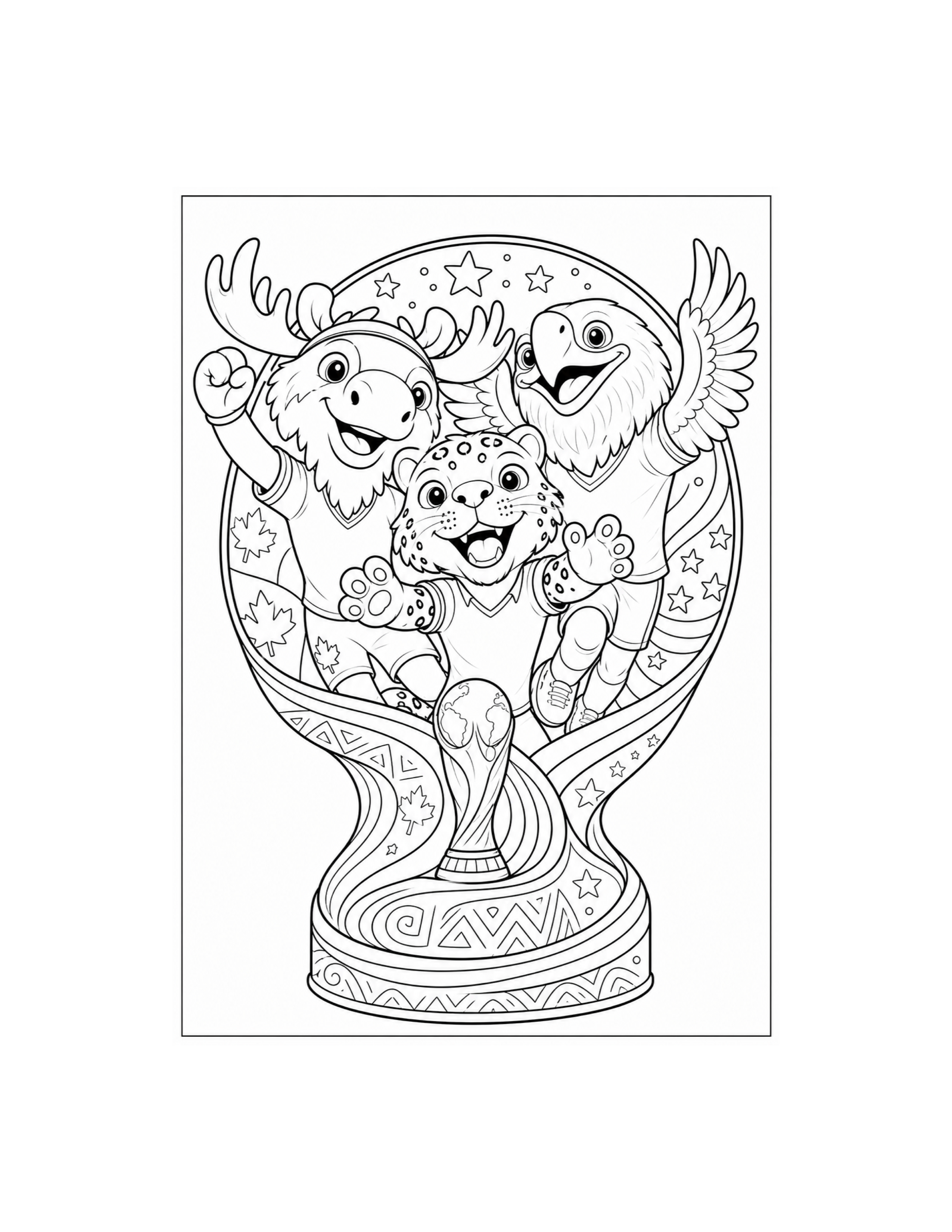 World Cup Mascot Trio Trophy Coloring Page