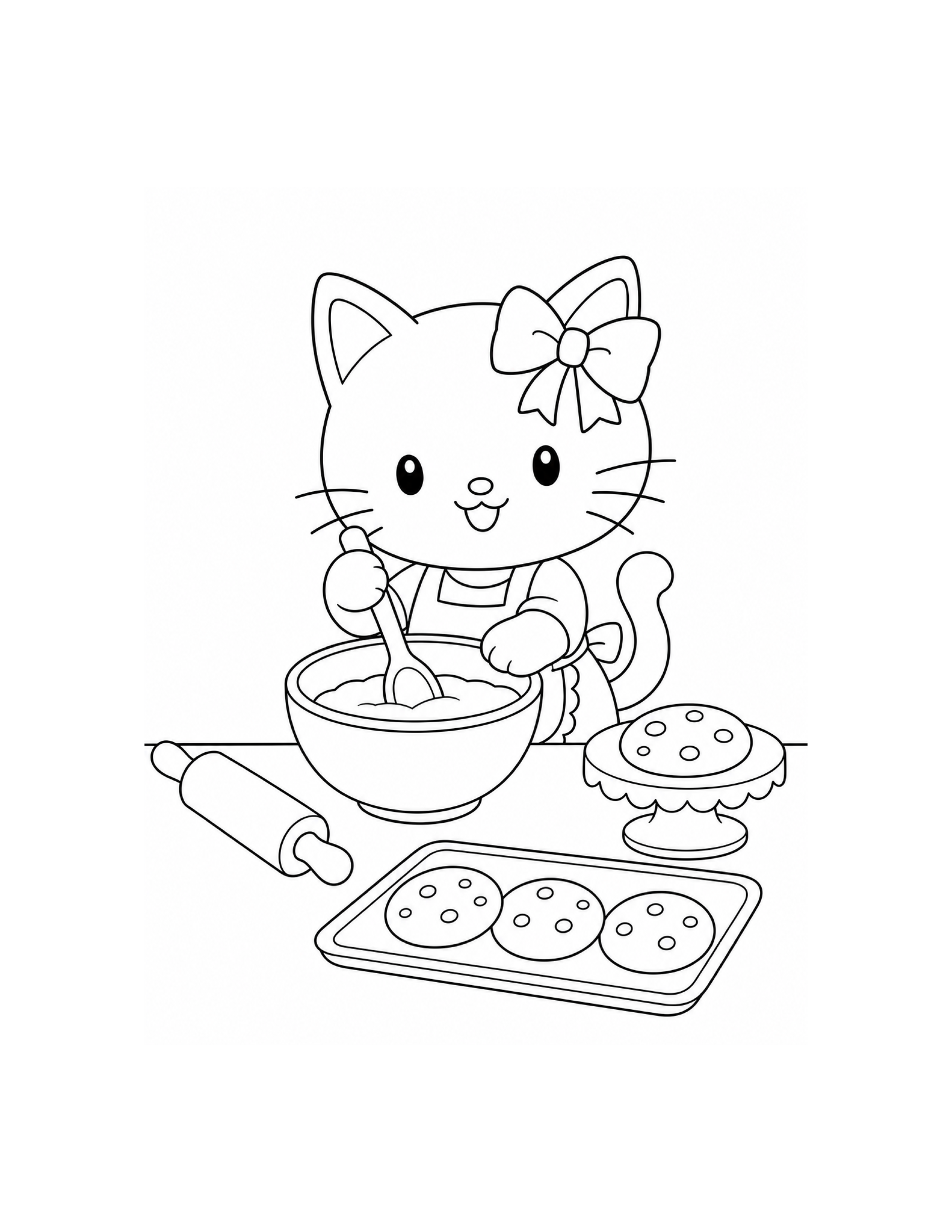 Hello Kitty Baking Cookies Coloring Page