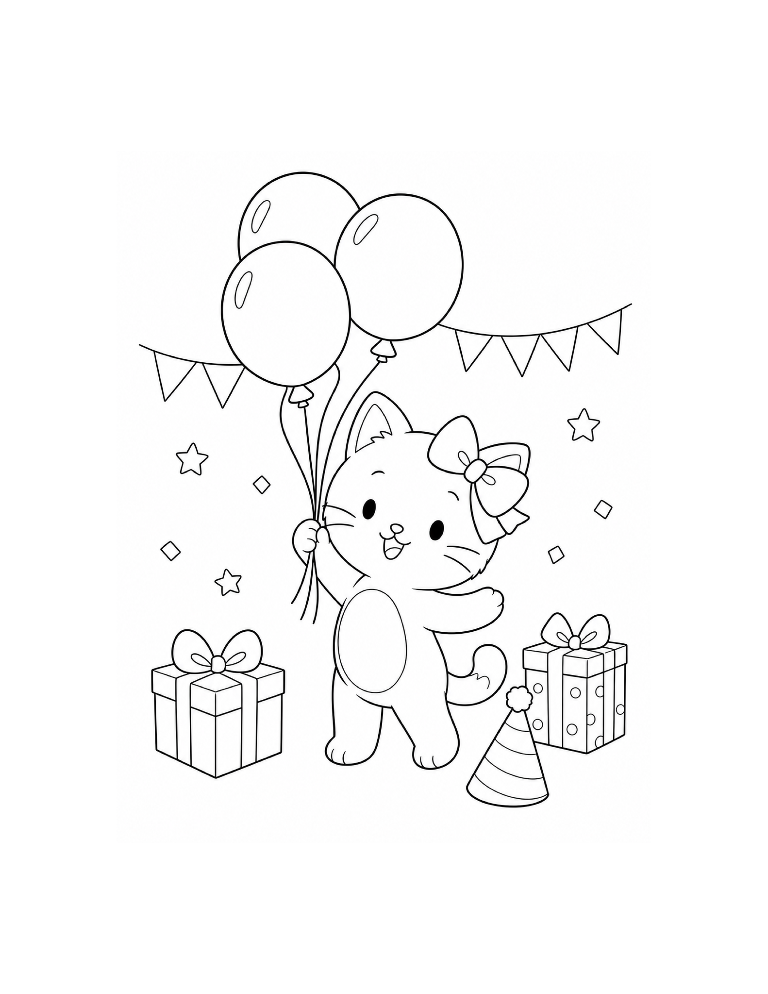 Hello Kitty Balloon Party Coloring Page