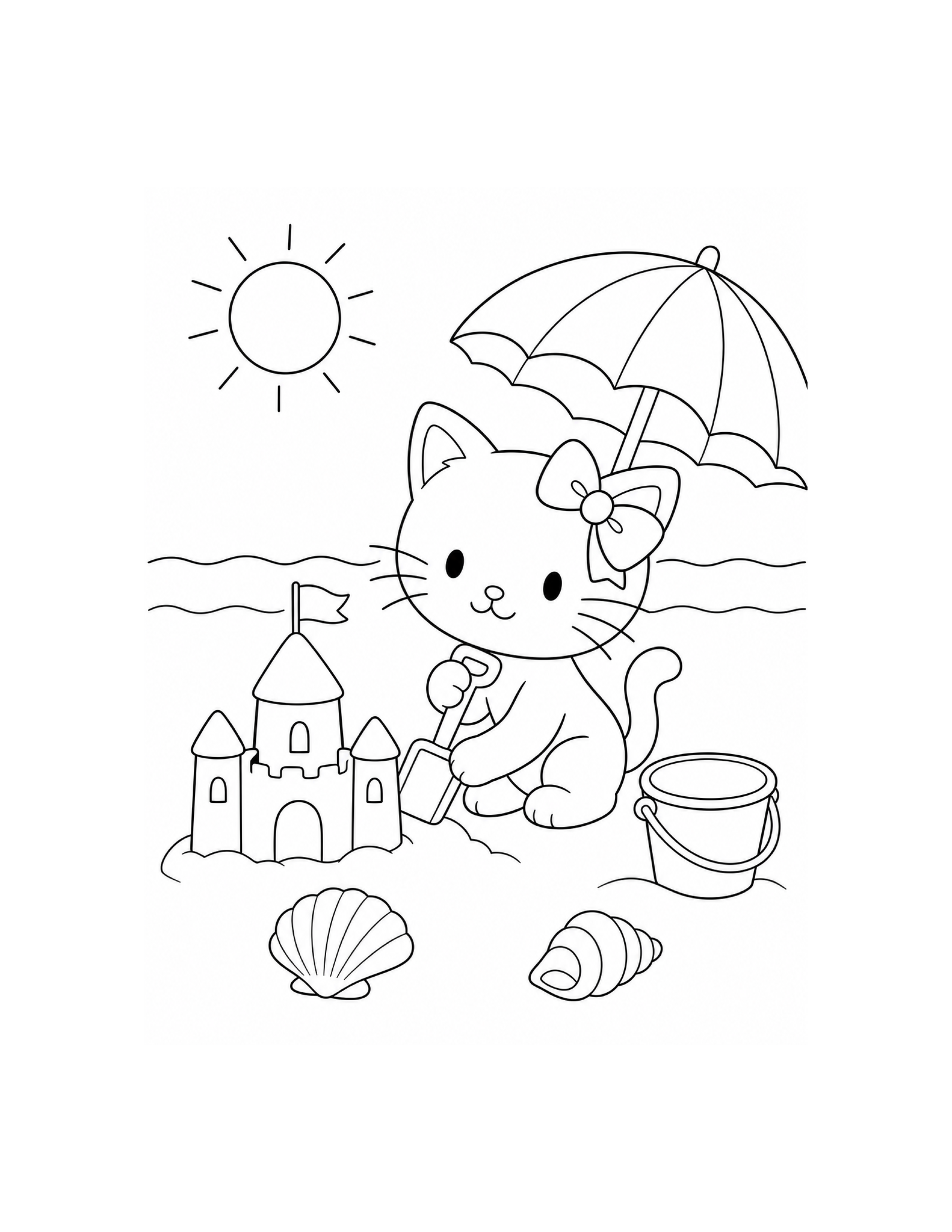 Hello Kitty Beach Day Coloring Page