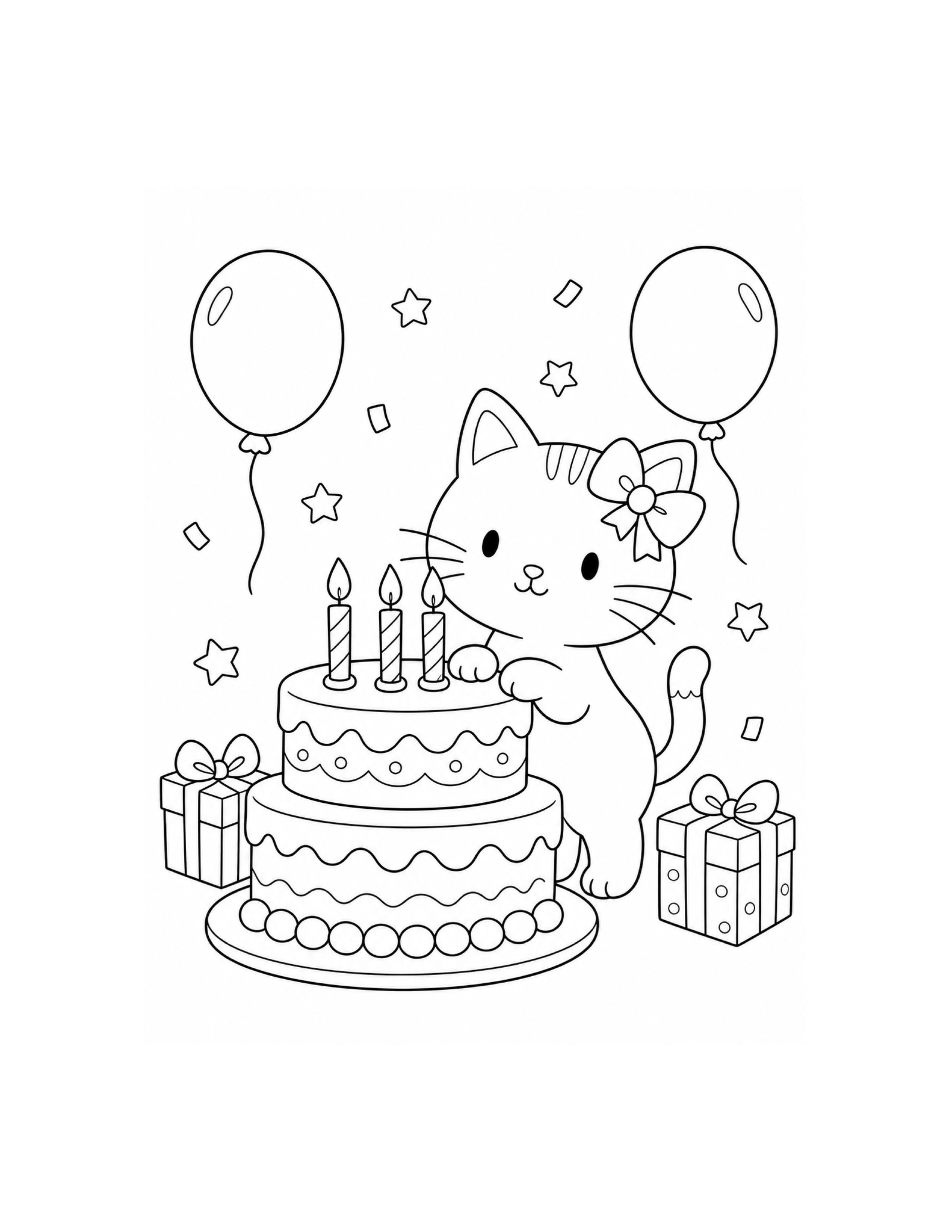 Hello Kitty Birthday Cake Coloring Page