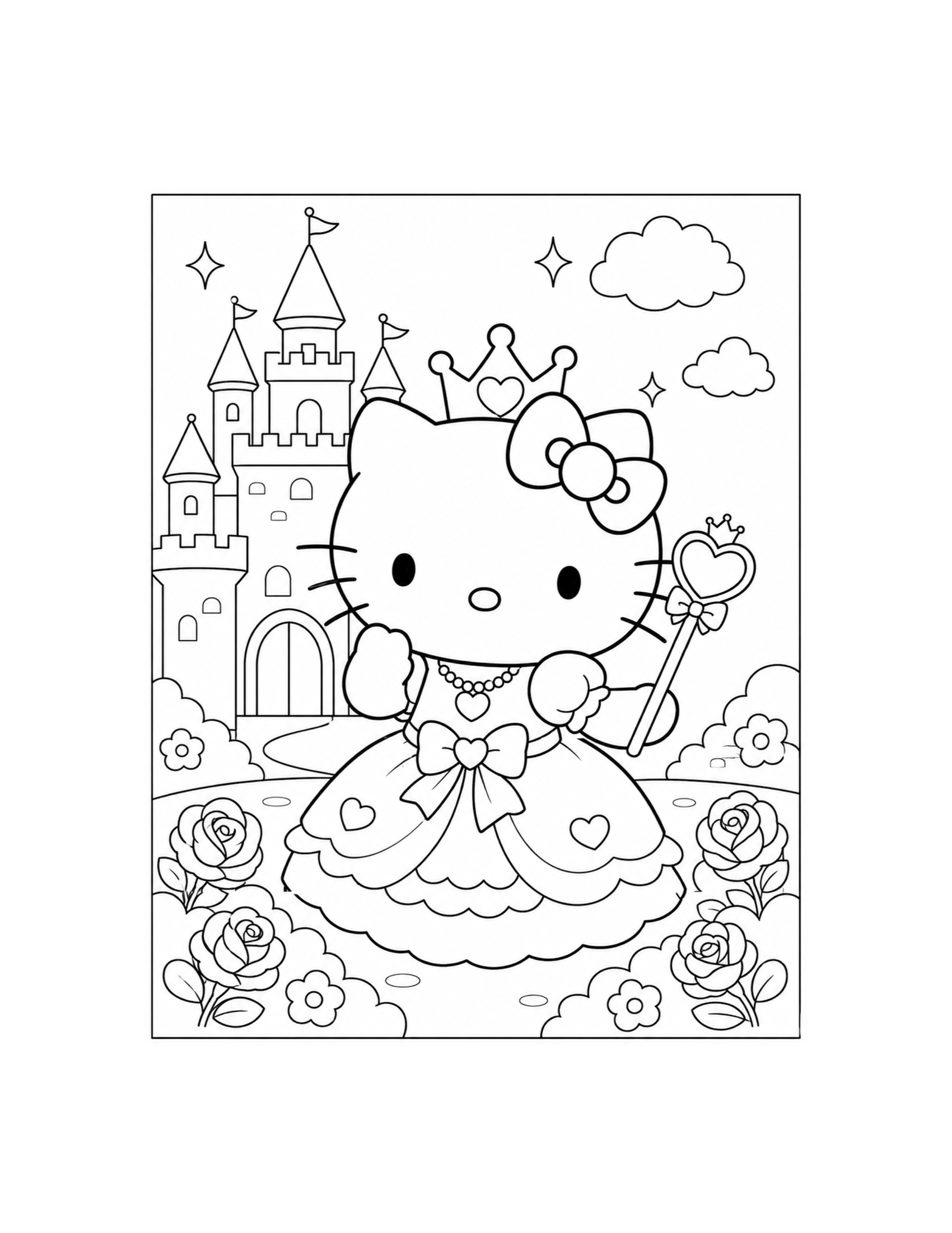 Hello Kitty Castle Coloring Page