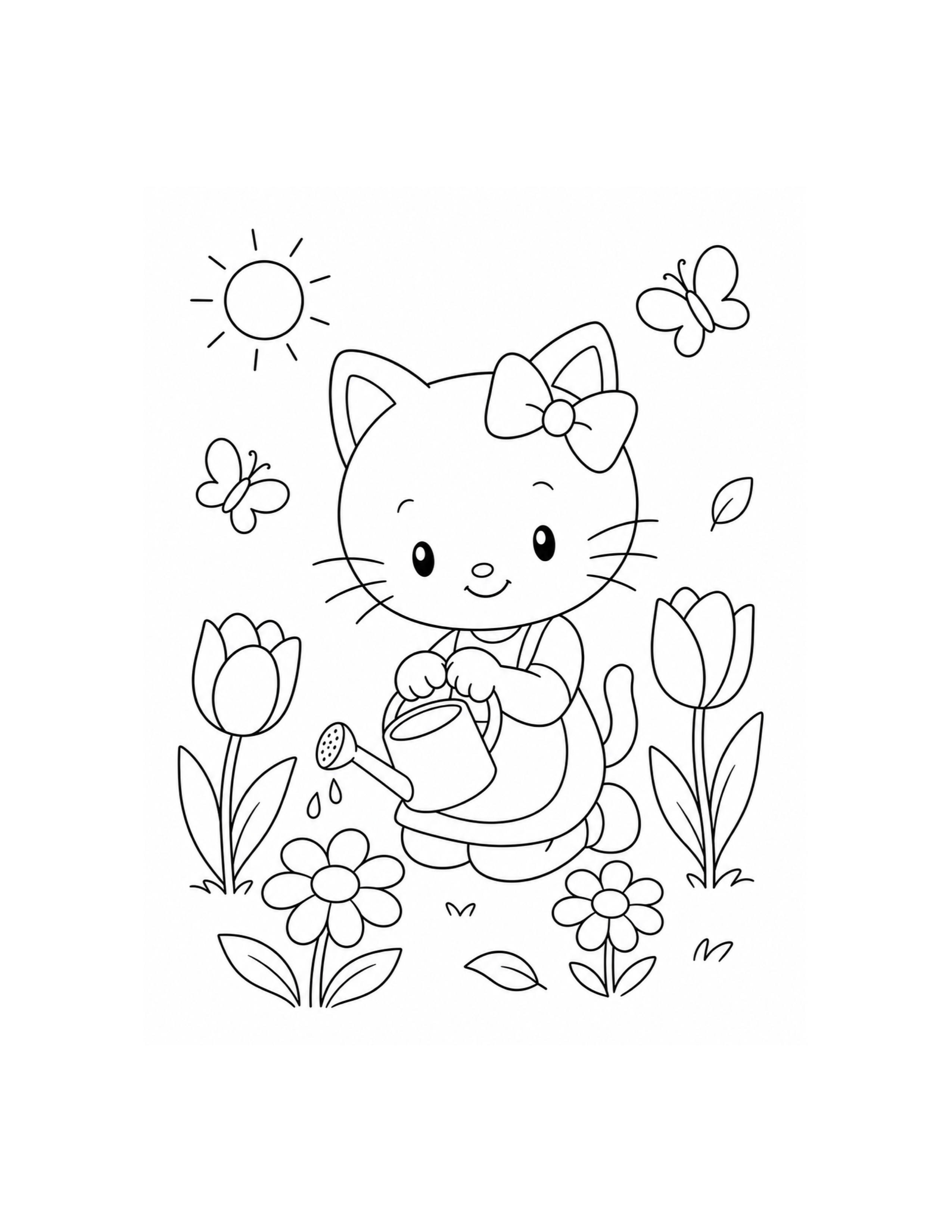 Hello Kitty Garden Flowers Coloring Page