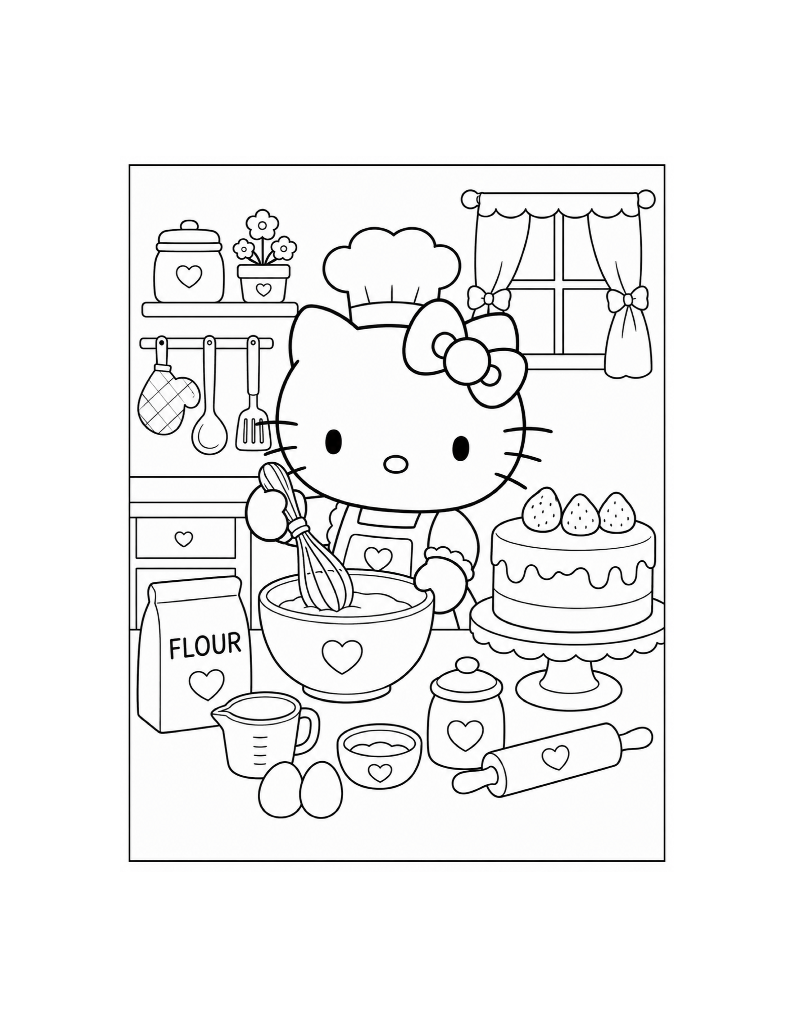 Hello Kitty Kitchen Coloring Page