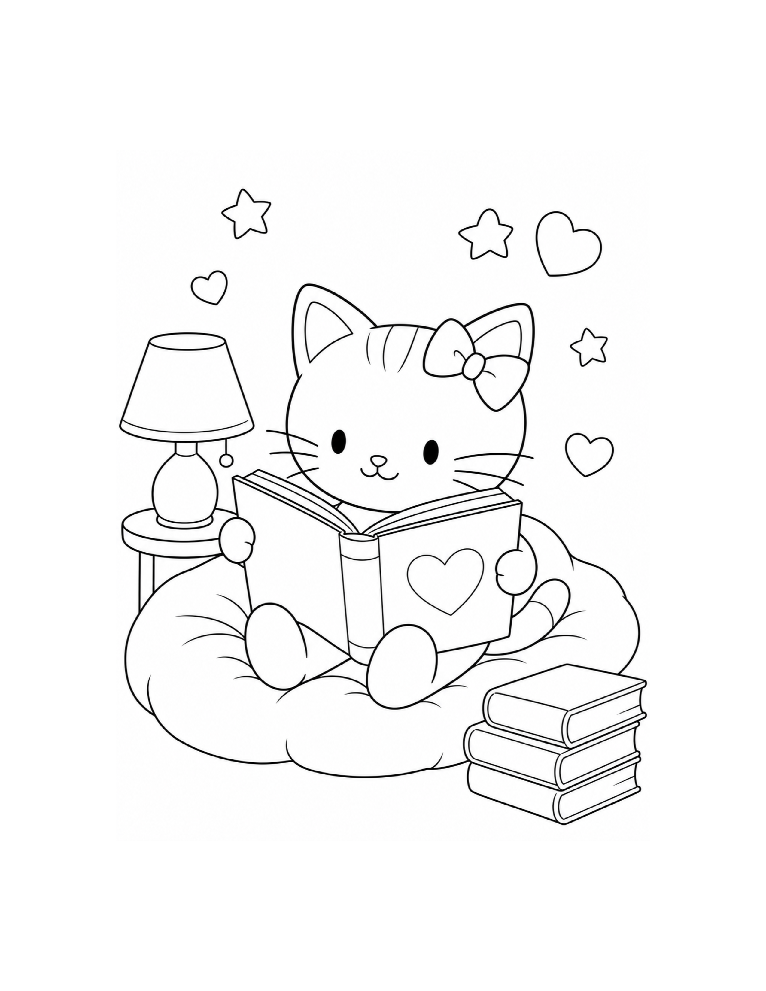Hello Kitty Reading Book Coloring Page