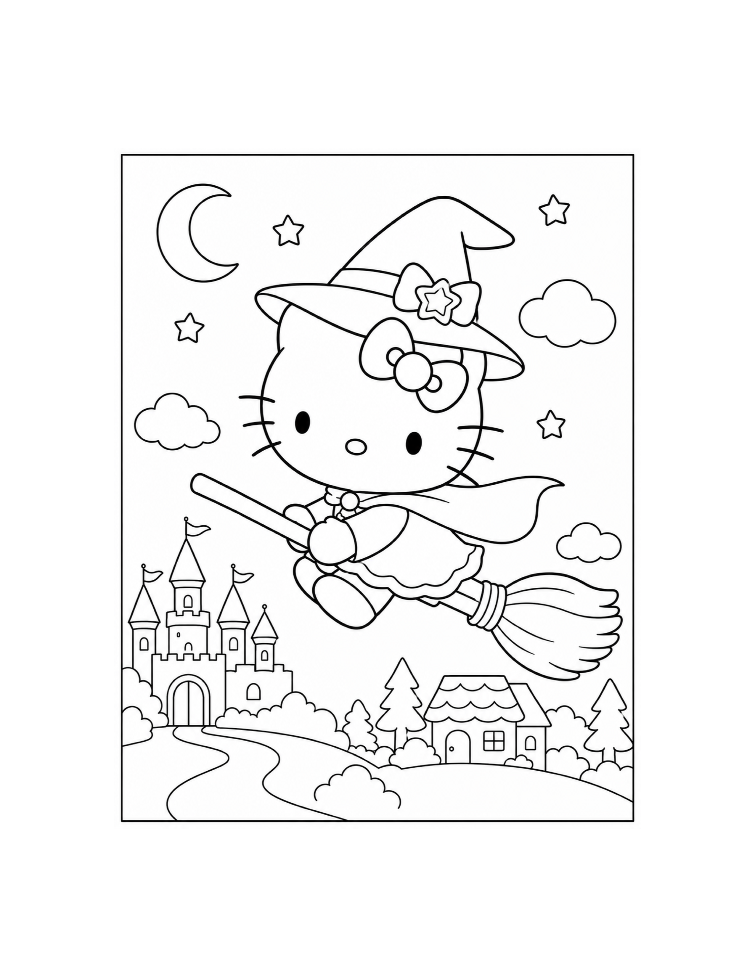 Hello Kitty Witch Coloring Page