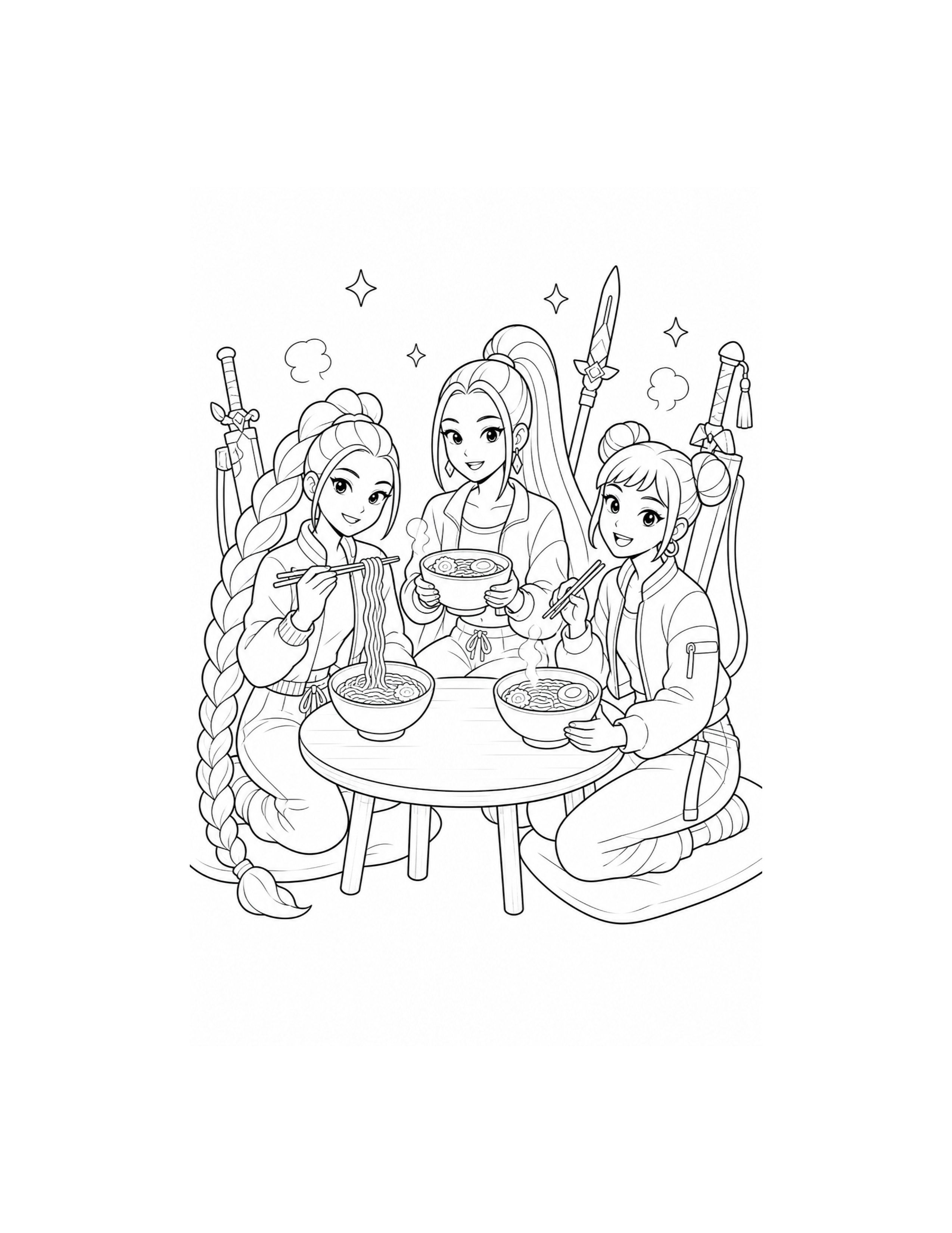 Huntrix Ramen Break Coloring Page