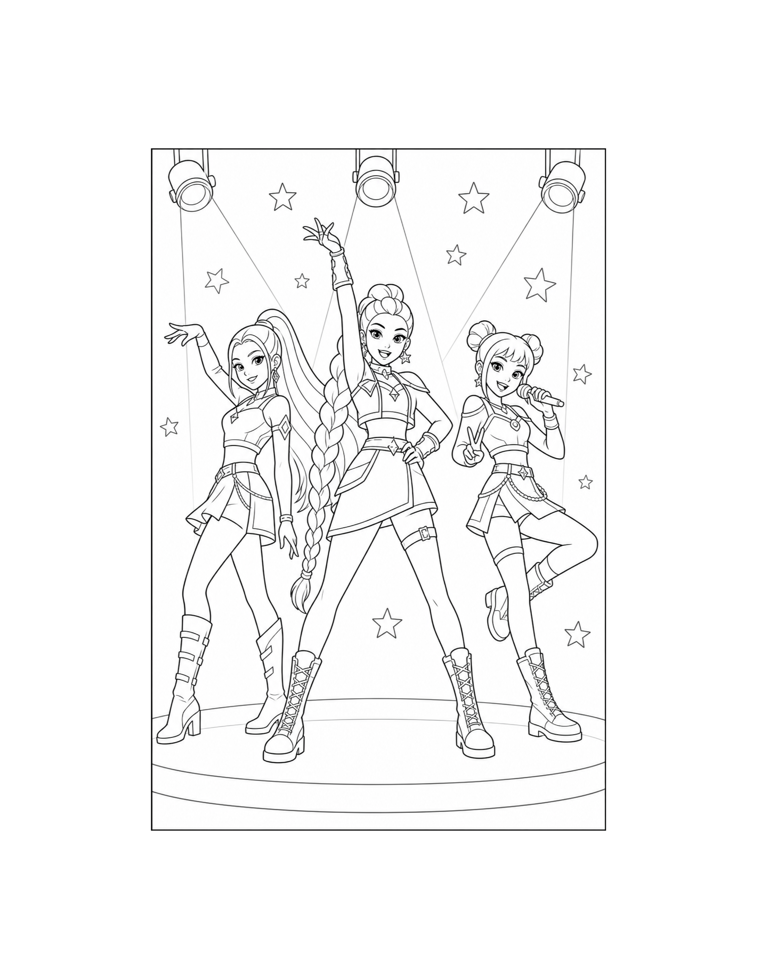 Huntrix Stage Performance Coloring Page