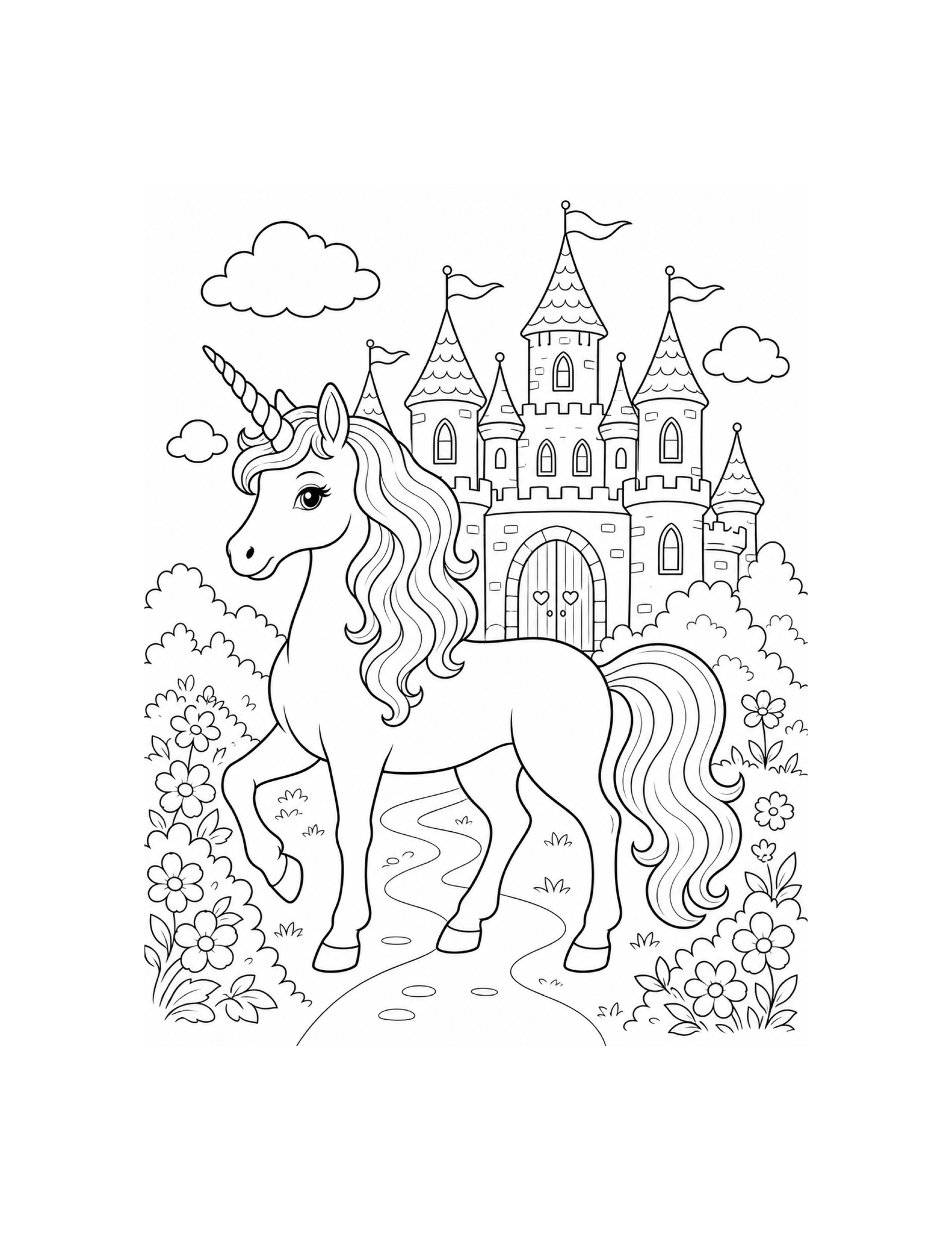Unicorn Castle Coloring Page