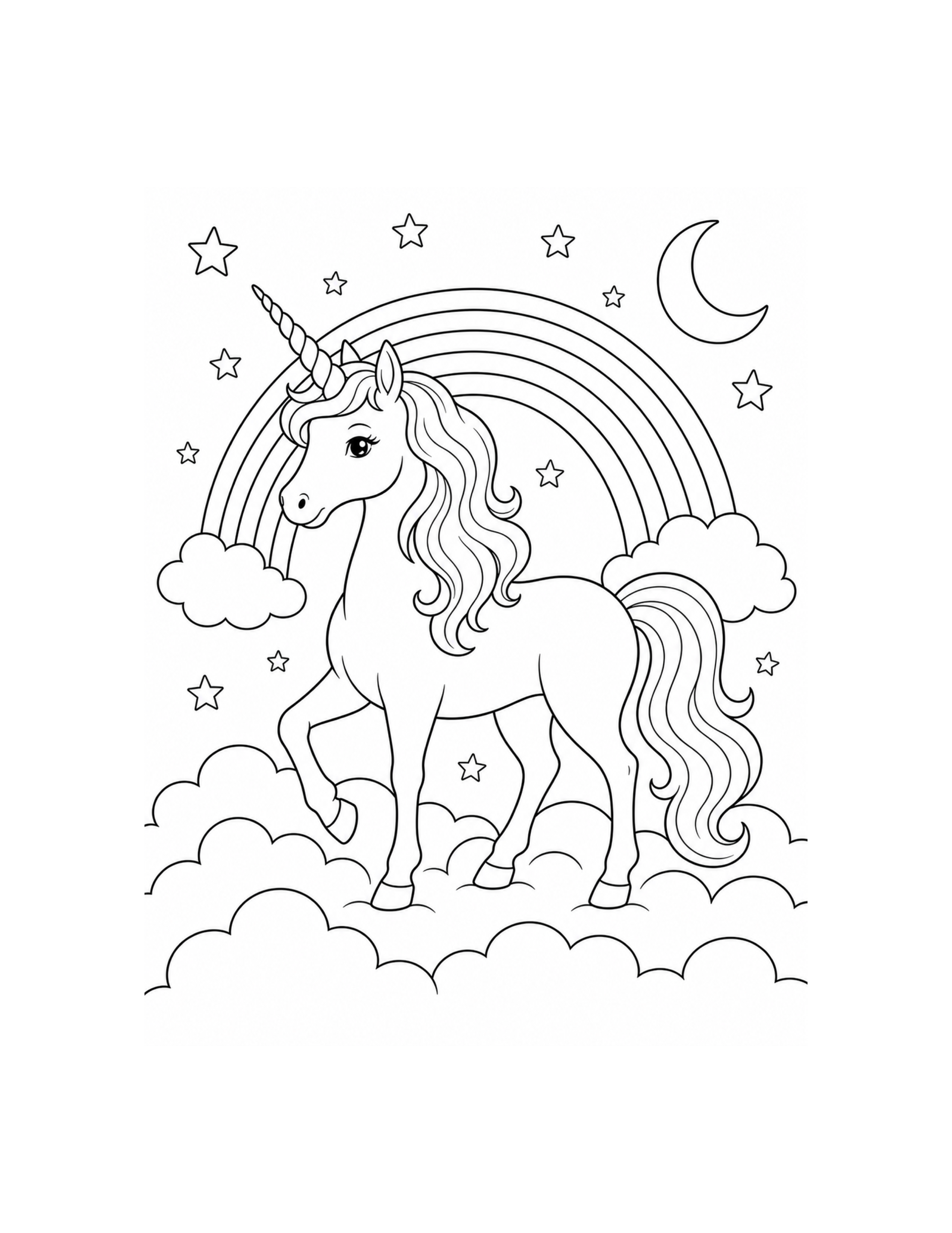 Unicorn Cloud Rainbow Coloring Page