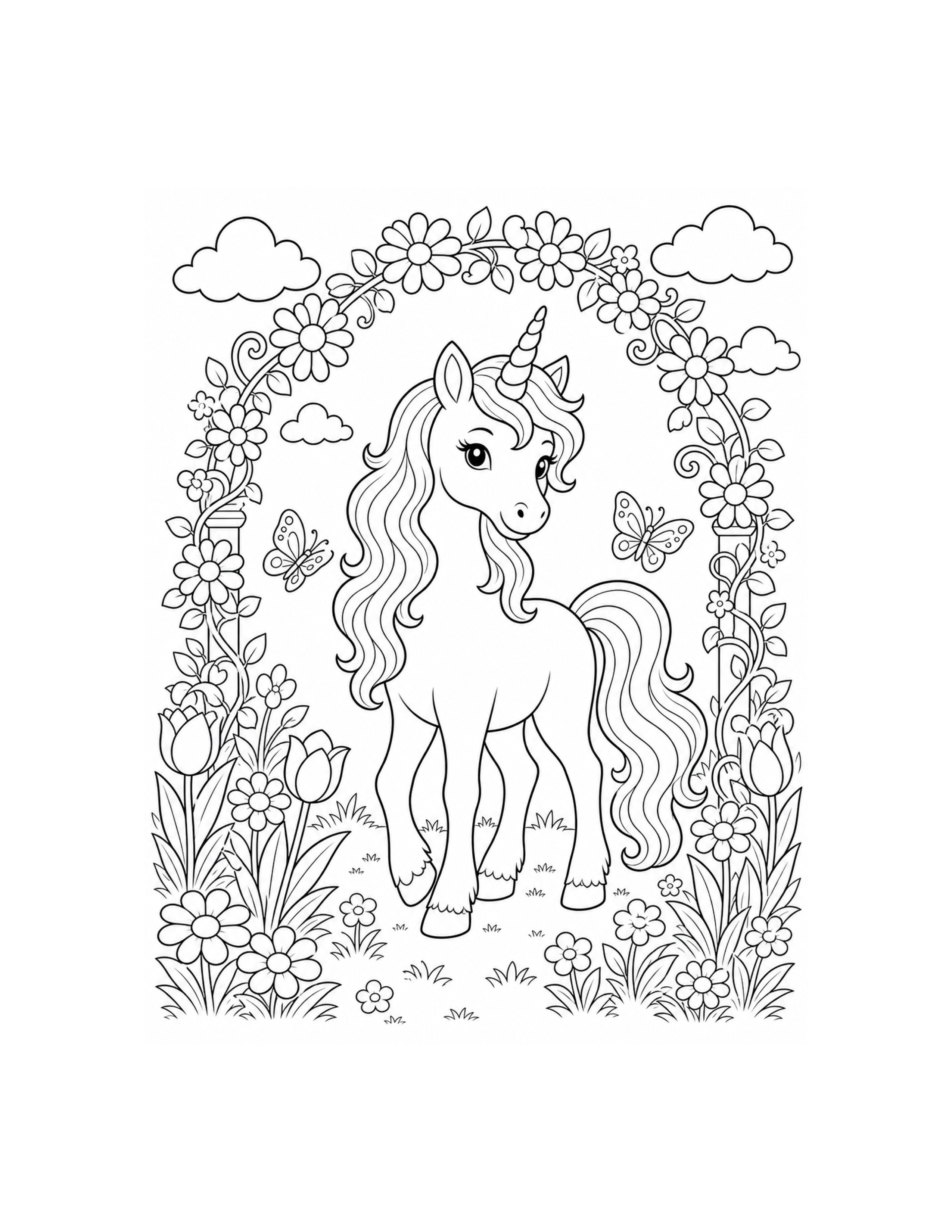 Unicorn Flower Arch Coloring Page