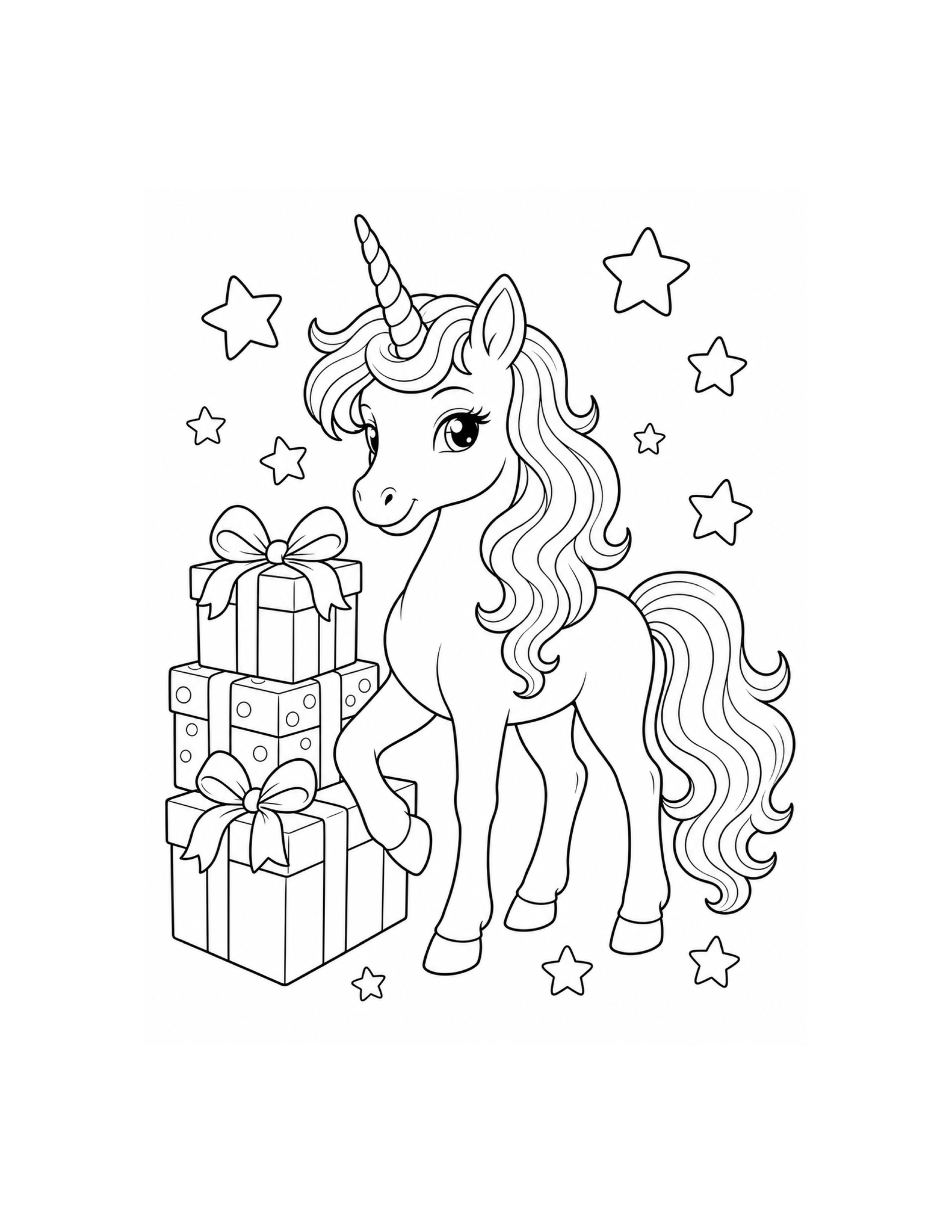 Unicorn Gift Box Coloring Page